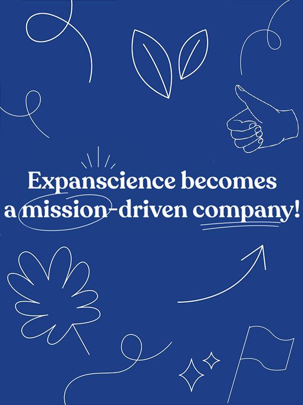 Blue image with a sentence "Expanscience becomes a mission-driven company"