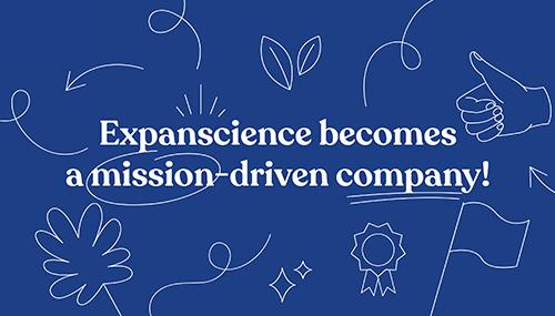 Blue image with a sentence "Expanscience becomes a mission-driven company"