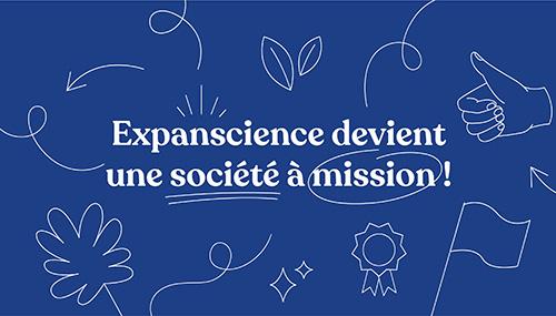 Image bleue avec inscription "Expanscience devient une société à mission"