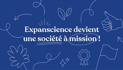 Image avec fond bleu foncé et mention "Expanscience devient une société à mission"